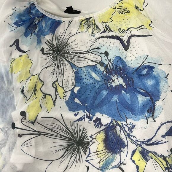 JM Collection Printed Poncho Rhinestone Blouse women’s size small - Picture 4 of 6